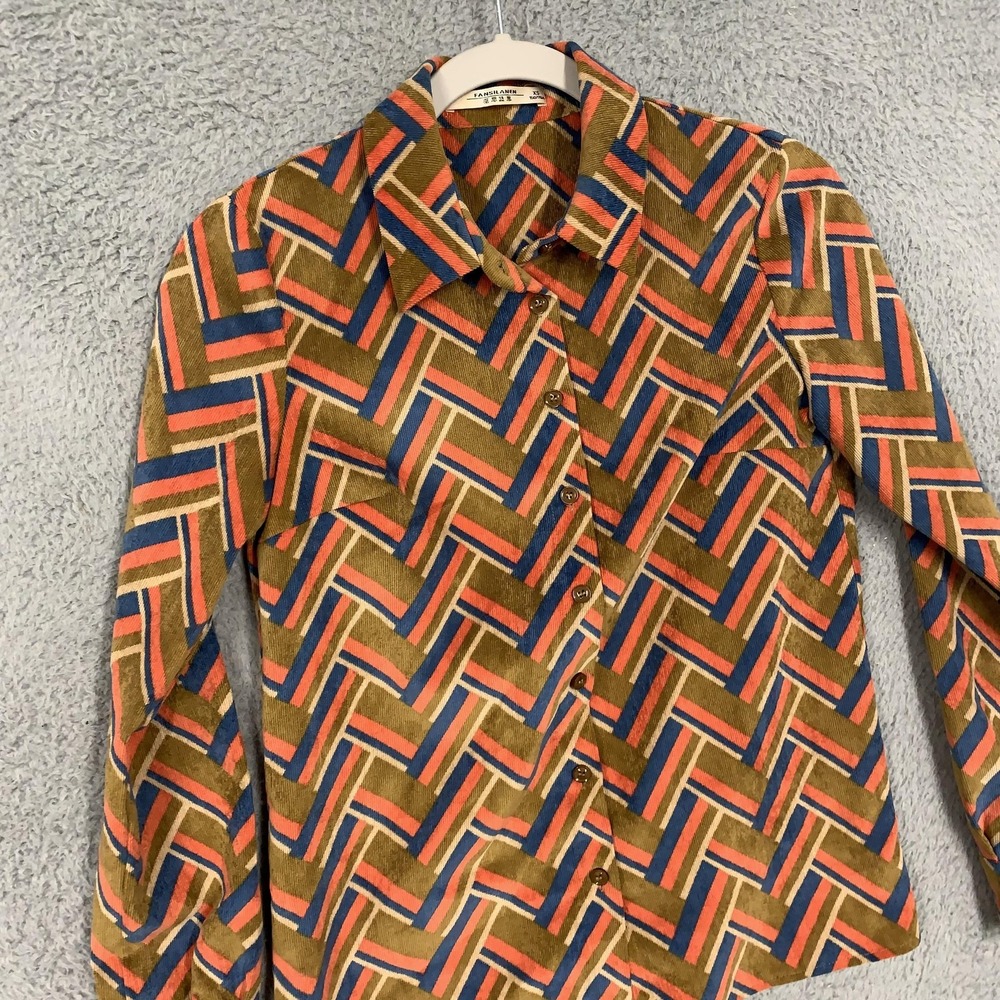 FANSILANEN Shirt Womens XS Multicolor Corduroy Geometric Button Up Long Sleeve - Picture 16 of 16